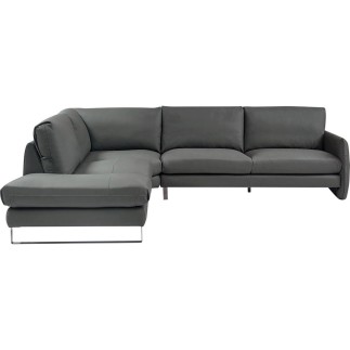 - Canapé d'angle en cuir italien 7 places CHARLES, gris foncé, angle gauche