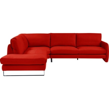 - Canapé d'angle en cuir italien 7 places CHARLES, rouge, angle gauche