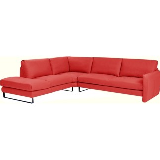 - Canapé d'angle en cuir italien 7 places CHARLES, rouge, angle gauche