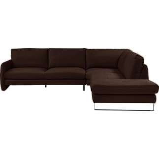 Canapé d'angle en cuir italien 7 places CHARLES, chocolat, angle droit
