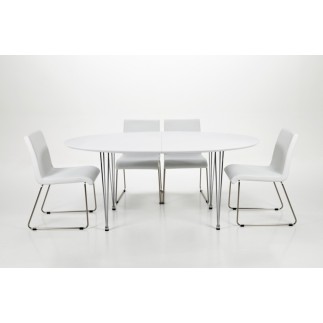 Table à manger design laqué blanc à rallonges, BESINA