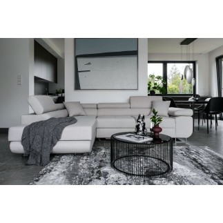 Canapé d'angle convertible en tissu luxe 5 places, ANNECY, couleur gris clair, angle gauche