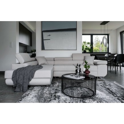 Canapé d'angle convertible en tissu luxe 5 places, ANNECY, couleur gris clair, angle gauche