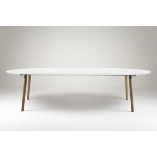 Table à manger design laqué blanc à rallonges, BELLA