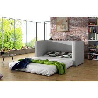 Canapé 2 places convertible - GRIS - en tissu de qualité luxe, NELSON