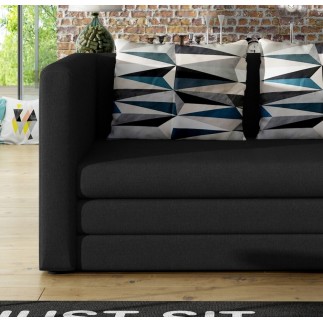Canapé 2 places convertible - NOIR - en tissu de qualité luxe, NELSON