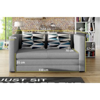 Canapé 2 places convertible - NOIR - en tissu de qualité luxe, NELSON