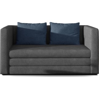 Canapé 2 places convertible - Gris foncé et coussins bleus - en tissu de qualité luxe, NELSON