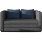 Canapé 2 places convertible - Gris foncé et coussins bleus - en tissu de qualité luxe, NELSON Canapé 2 places convertible - Gris foncé et coussins bleus - en tissu de qualité luxe, NELSON