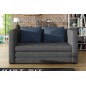 Canapé 2 places convertible - Gris foncé et coussins bleus - en tissu de qualité luxe, NELSON Canapé 2 places convertible - Gris foncé et coussins bleus - en tissu de qualité luxe, NELSON