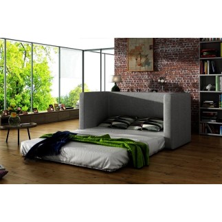 Canapé 2 places convertible - Gris foncé et coussins gris - en tissu de qualité luxe, NELSON