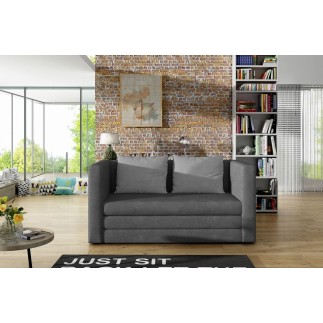 Canapé 2 places convertible - Gris foncé et coussins gris - en tissu de qualité luxe, NELSON