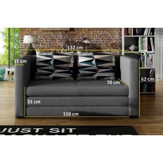 Canapé 2 places convertible - Gris foncé et coussins gris - en tissu de qualité luxe, NELSON