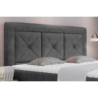 Ensemble boxspring complet tête de lit + sommiers + matelas + surmatelas IDYLLE - tissu luxe gris foncé - 140x200 cm