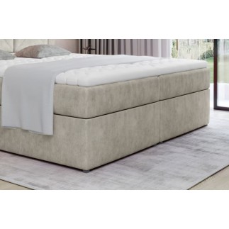 Ensemble boxspring complet tête de lit + sommiers + matelas + surmatelas IDYLLE - tissu luxe beige - 180x200 cm