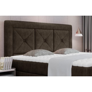 Ensemble boxspring complet tête de lit + sommiers + matelas + surmatelas IDYLLE - tissu luxe chocolat - 160x200 cm