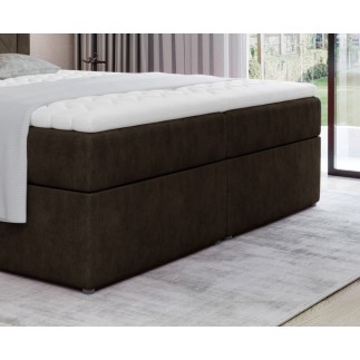 Ensemble boxspring complet tête de lit + sommiers + matelas + surmatelas IDYLLE - tissu luxe chocolat - 160x200 cm