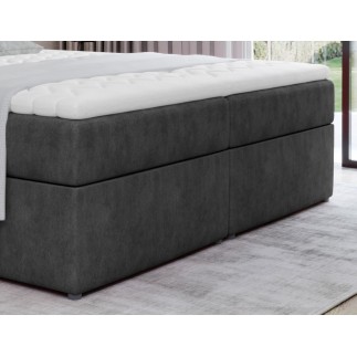 Ensemble boxspring complet tête de lit + sommiers + matelas + surmatelas IDYLLE - tissu luxe gris foncé - 180x200 cm