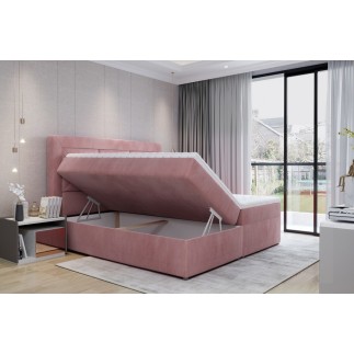 Ensemble boxspring complet tête de lit + sommiers + matelas + surmatelas IDYLLE - tissu luxe gris foncé - 180x200 cm