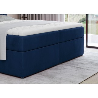 Ensemble boxspring complet tête de lit + sommiers + matelas + surmatelas IDYLLE - velours luxe bleu - 180x200 cm