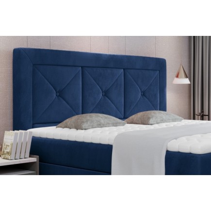 Ensemble boxspring complet tête de lit + sommiers + matelas + surmatelas IDYLLE - velours luxe bleu - 160x200 cm