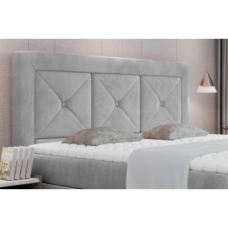 Ensemble boxspring complet tête de lit + sommiers + matelas + surmatelas IDYLLE - velours luxe gris - 140x200 cm