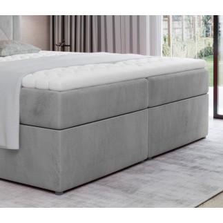 Ensemble boxspring complet tête de lit + sommiers + matelas + surmatelas IDYLLE - velours luxe gris - 140x200 cm