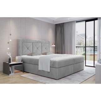 Ensemble boxspring complet tête de lit + sommiers + matelas + surmatelas IDYLLE - velours luxe gris - 140x200 cm