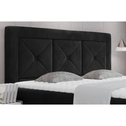 Ensemble boxspring complet tête de lit + sommiers + matelas + surmatelas IDYLLE - velours luxe noir - 180x200 cm