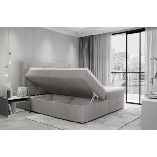 Ensemble boxspring complet tête de lit + sommiers + matelas + surmatelas IDYLLE - velours luxe noir - 180x200 cm