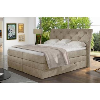 Ensemble boxspring complet tête de lit + sommiers + matelas + surmatelas MIRO tissu luxe beige - 140x200 cm