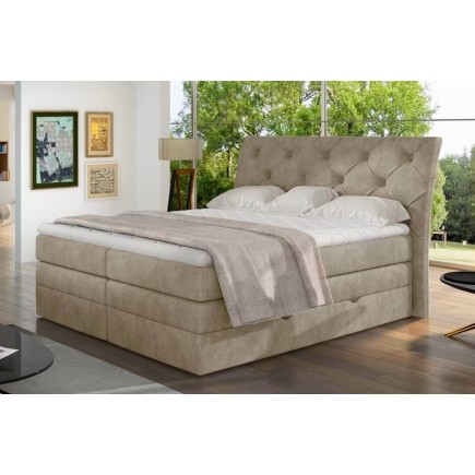 Ensemble boxspring complet tête de lit + sommiers + matelas + surmatelas MIRO tissu luxe beige - 140x200 cm