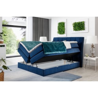 Ensemble boxspring complet tête de lit + sommiers + matelas + surmatelas MIRO tissu luxe beige - 160x200 cm