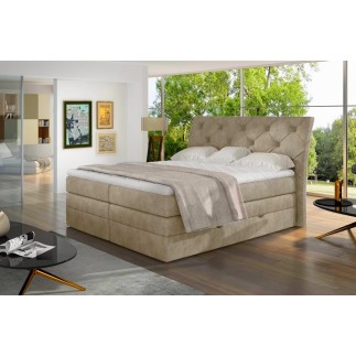 Ensemble boxspring complet tête de lit + sommiers + matelas + surmatelas MIRO tissu luxe beige - 160x200 cm