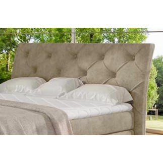 Ensemble boxspring complet tête de lit + sommiers + matelas + surmatelas MIRO tissu luxe beige - 180x200 cm