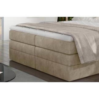 Ensemble boxspring complet tête de lit + sommiers + matelas + surmatelas MIRO tissu luxe beige - 180x200 cm
