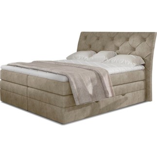 Ensemble boxspring complet tête de lit + sommiers + matelas + surmatelas MIRO tissu luxe beige - 180x200 cm