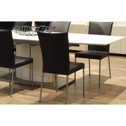 Table à manger design laqué blanc mat à rallonges, CANADA