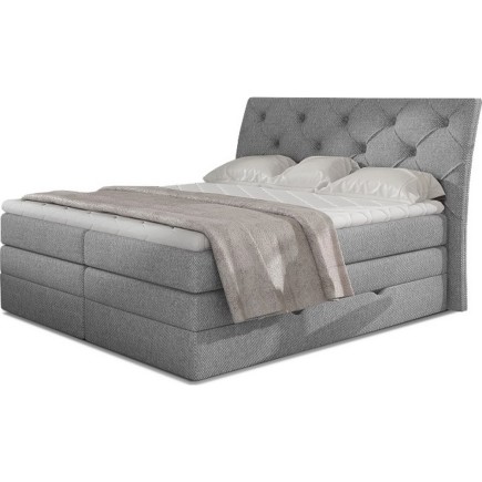 Ensemble boxspring complet tête de lit + sommiers + matelas + surmatelas MIRO tissu luxe gris - 180x200 cm
