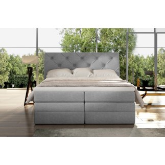 Ensemble boxspring complet tête de lit + sommiers + matelas + surmatelas MIRO tissu luxe gris - 180x200 cm