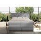 Ensemble boxspring complet tête de lit + sommiers + matelas + surmatelas MIRO tissu luxe gris - 180x200 cm