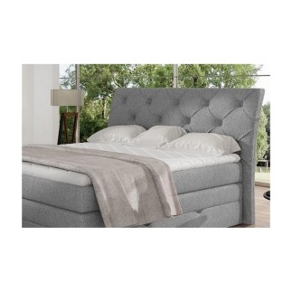 Ensemble boxspring complet tête de lit + sommiers + matelas + surmatelas MIRO tissu luxe gris - 140x200 cm