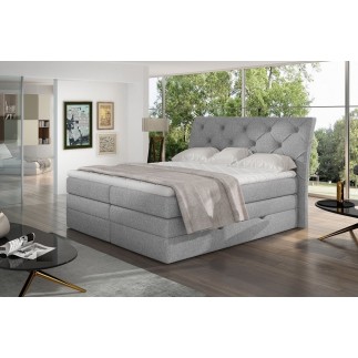 Ensemble boxspring complet tête de lit + sommiers + matelas + surmatelas MIRO tissu luxe gris - 140x200 cm