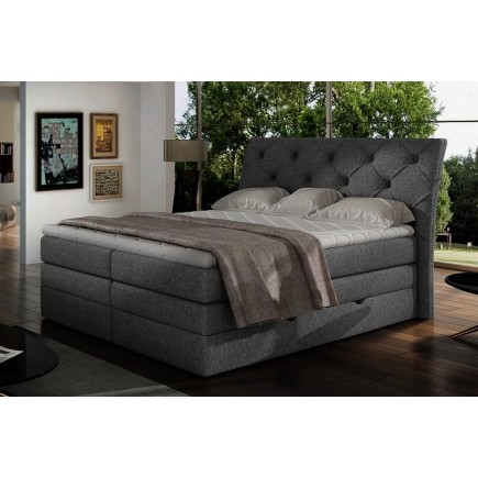 Ensemble boxspring complet tête de lit + sommiers + matelas + surmatelas MIRO tissu luxe gris foncé - 140x200 cm