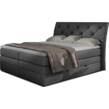 Ensemble boxspring complet tête de lit + sommiers + matelas + surmatelas MIRO tissu luxe gris foncé - 160x200 cm