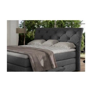 Ensemble boxspring complet tête de lit + sommiers + matelas + surmatelas MIRO tissu luxe gris foncé - 180x200 cm