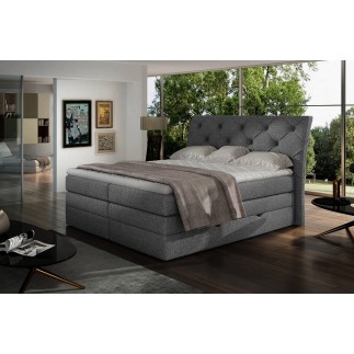 Ensemble boxspring complet tête de lit + sommiers + matelas + surmatelas MIRO tissu luxe gris foncé - 180x200 cm