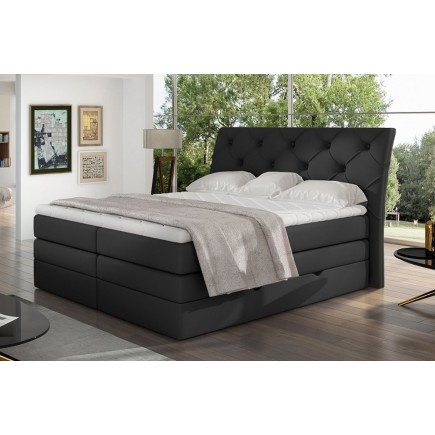Ensemble boxspring complet tête de lit + sommiers + matelas + surmatelas MIRO en simili noir - 180x200 cm