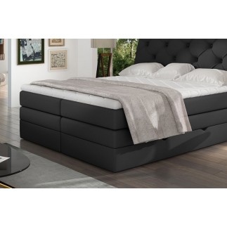 Ensemble boxspring complet tête de lit + sommiers + matelas + surmatelas MIRO en simili noir - 180x200 cm