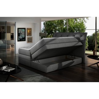 Ensemble boxspring complet tête de lit + sommiers + matelas + surmatelas MIRO en simili noir - 180x200 cm